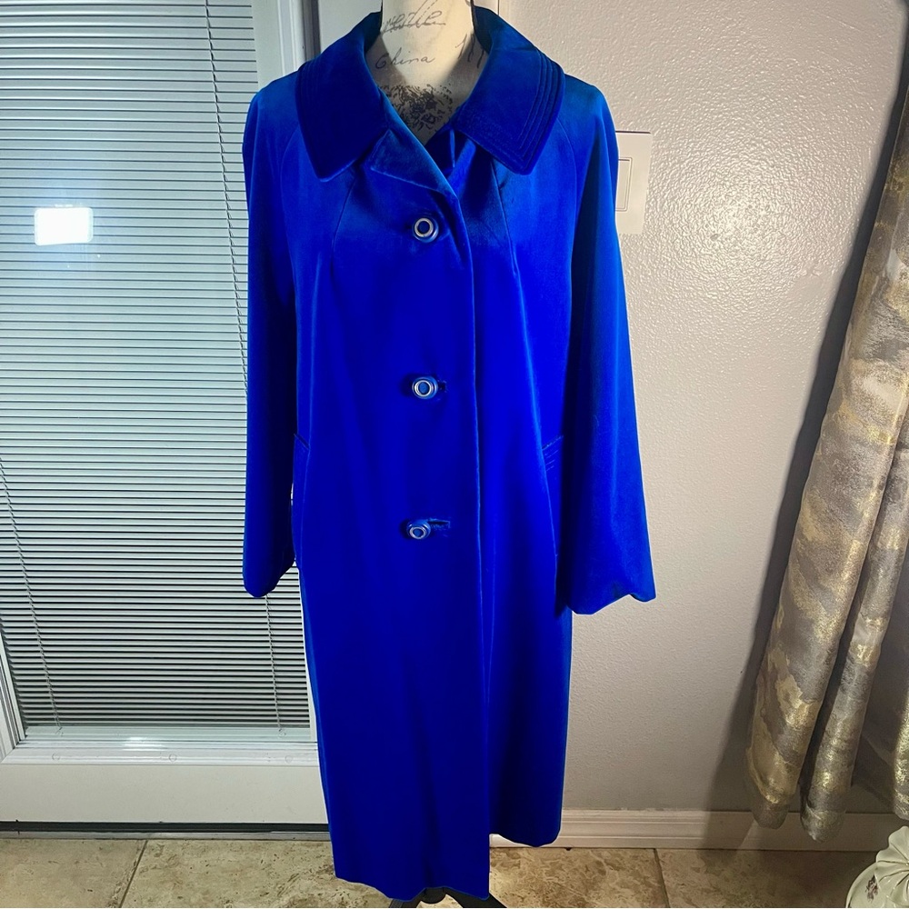 Surrey Classics 60’s Electric Cerulean Blue Velvet Peter Pan Collar Peacoat Sz M
